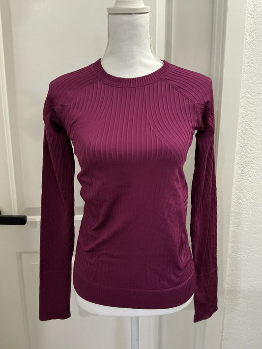 Lululemon Rest Less Shirt Burgundy Ribbed Stretch Raglan Sleeve Women’s small