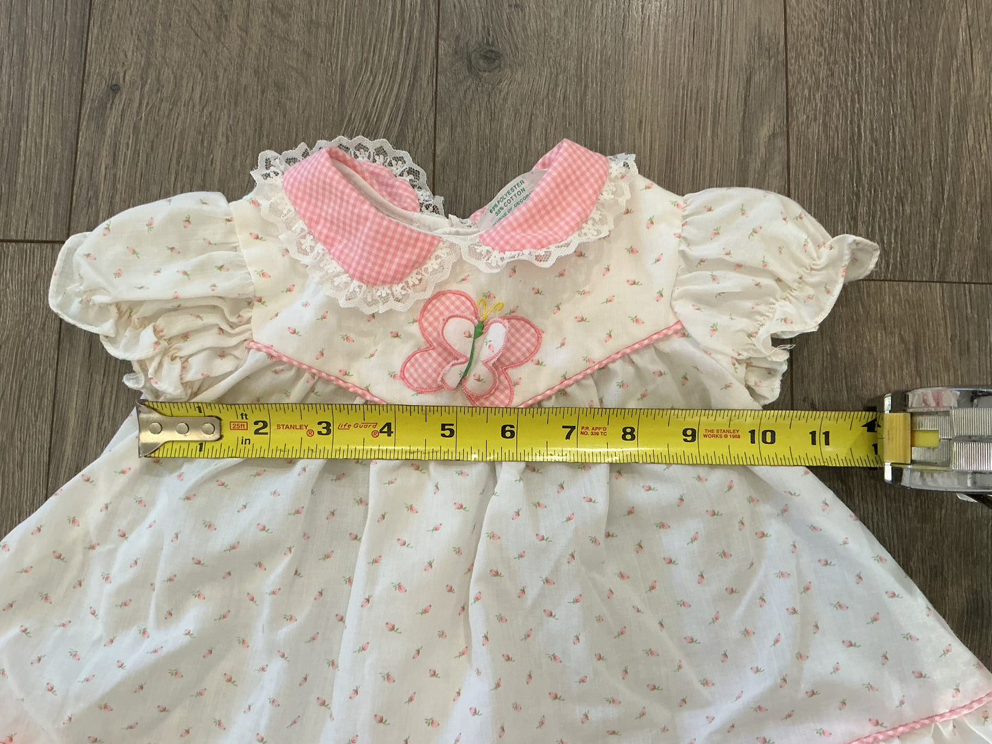 A Tury Tots Original Vintage Infant Girls Dress Ruffle Lace Butterfly Pink Floral Vintage