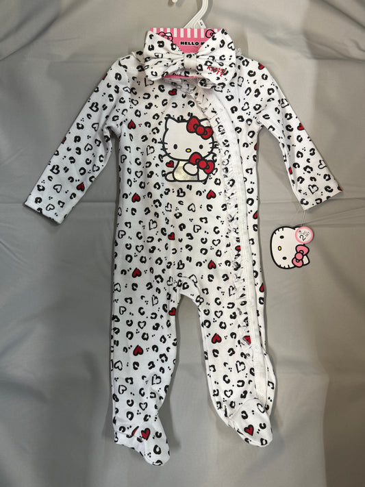 New 2pc Hello Kitty White Leopard Coverall, 9m