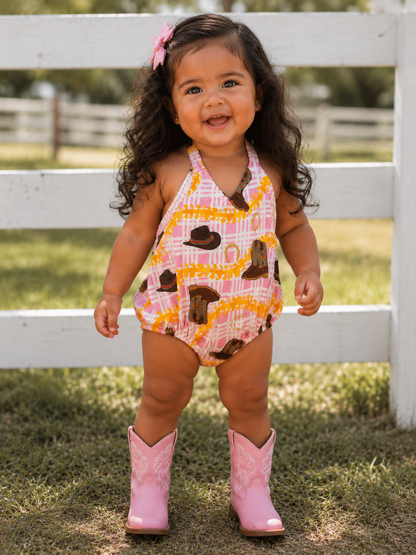 Paniolo Halter Romper, Pink
