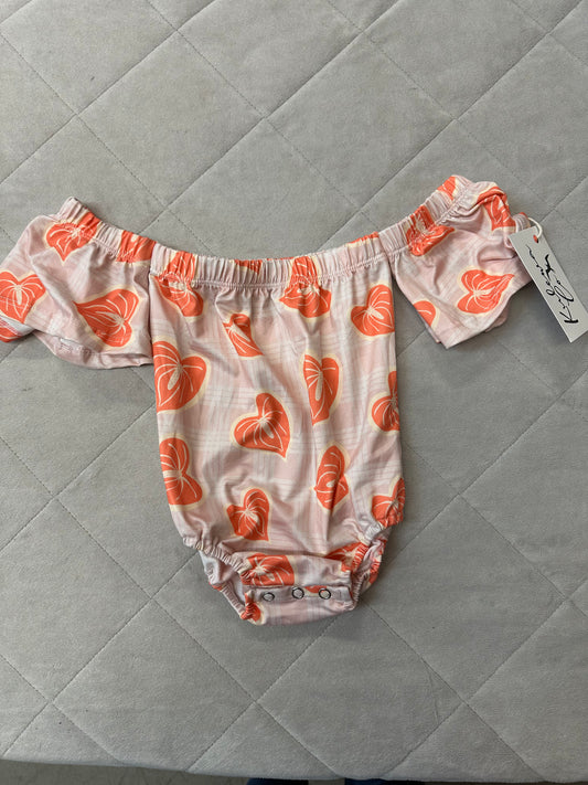 Kulewa Co OTS Pink Palaka & Anthurium Bodysuit, Size 12-18M