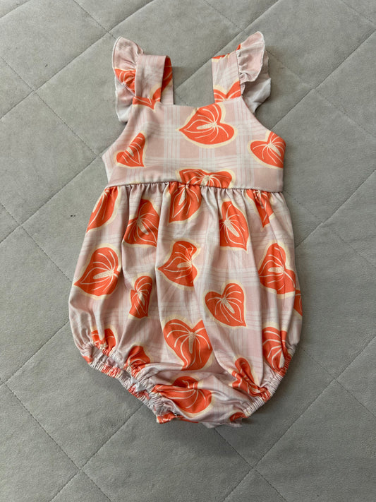 Kulewa Co Pink Palaka & Anthurium Hauoli Romper, Size 9-12M