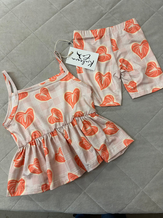 Kulewa Co Pink Palaka & Anthurium Peplum Tank Set, Size 5/6T