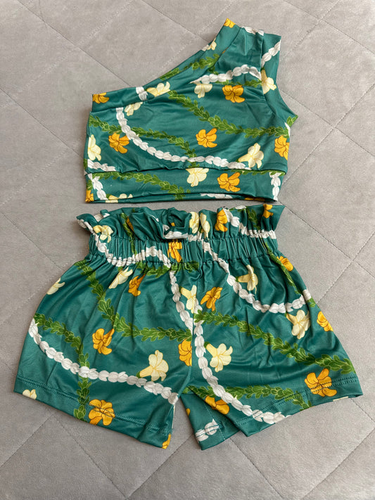 Green Puakenikeni One Shoulder Set