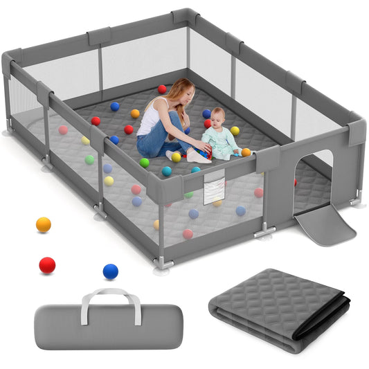 Playpen w/ Mat 71"x50", Gray