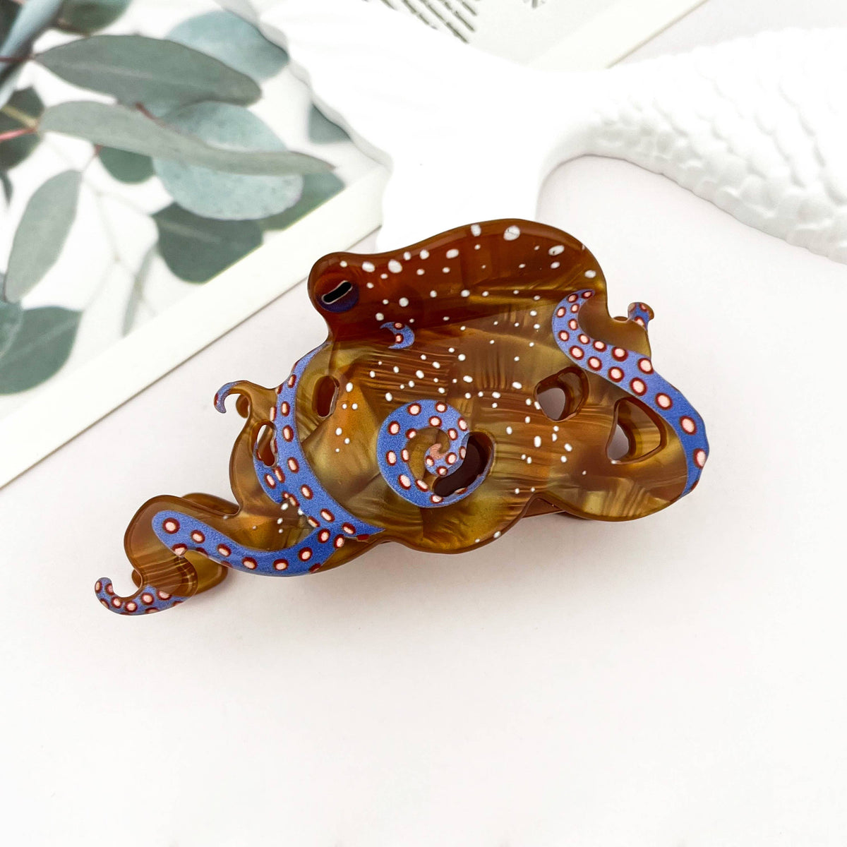 Blue Ring Octopus Hair Claw Clip, Ocean-Inspired Hair Clip: White / 1.2in