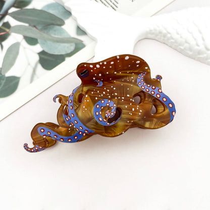 Blue Ring Octopus Hair Claw Clip, Ocean-Inspired Hair Clip: White / 1.2in