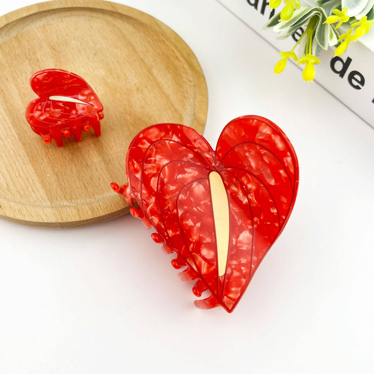 Anthurium Leaf Hair Claw Clip, Acetate Hair Clip: White-mini clip