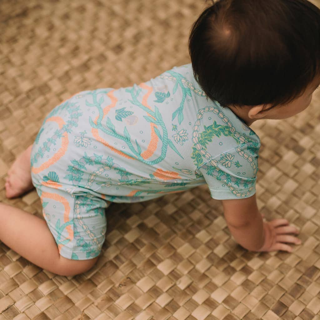 Lei Stand Shortie Bamboo Romper: 6-12M