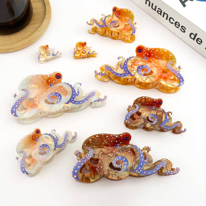 Blue Ring Octopus Hair Claw Clip, Ocean-Inspired Hair Clip: White / 1.2in