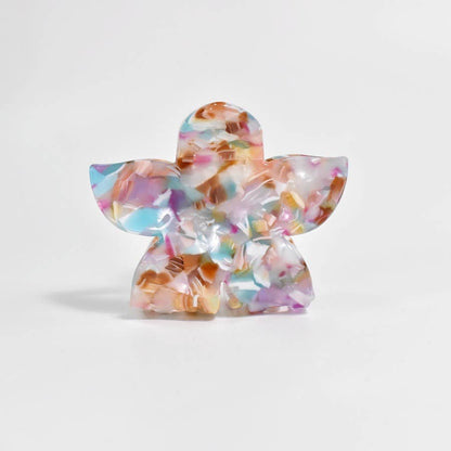 Tortoise & Marbled Plumeria Flower Acetate Hair Claw Clip: BlackBeige