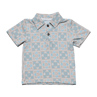 Blue Kuiki Naupaka Bamboo Kalei Athletic Polo: 4Y