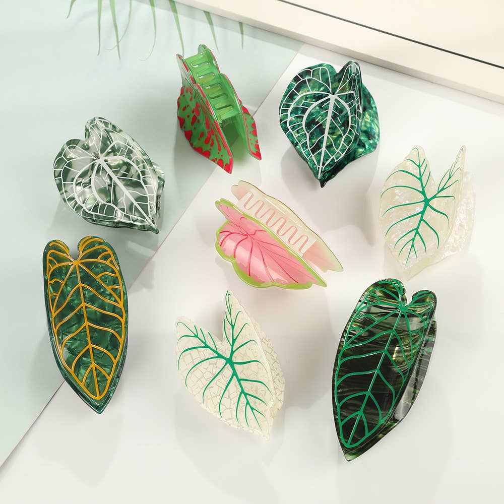 Tropical Leaf-Shape Botanical Acetate Hair Claw Clip: Pink