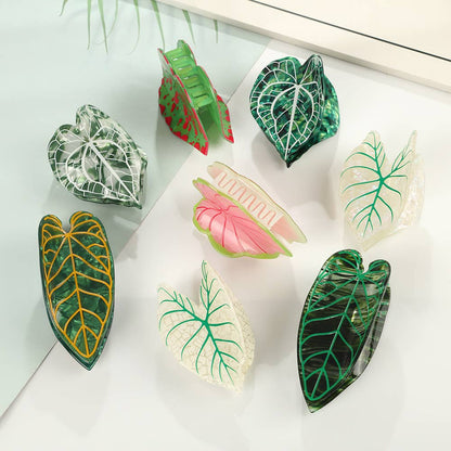 Tropical Leaf-Shape Botanical Acetate Hair Claw Clip: RedGreen