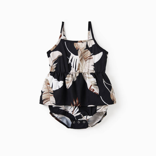 Banana Leaf Romper: Black 6-9M