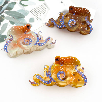 Blue Ring Octopus Hair Claw Clip, Ocean-Inspired Hair Clip: White / 1.2in