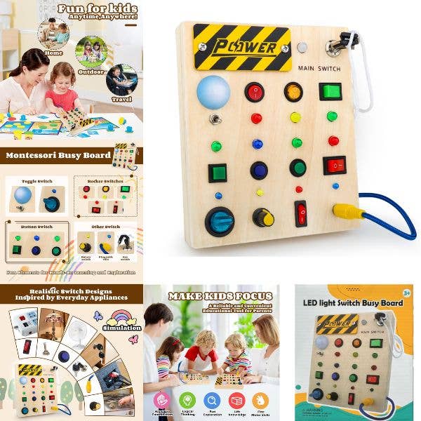 LED Switch Wood Montessori Board- STEM Learning Digital Busy