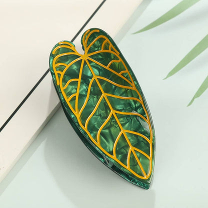 Tropical Leaf-Shape Botanical Acetate Hair Claw Clip: RedGreen