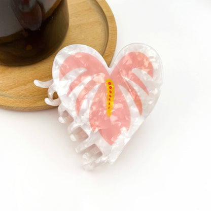 Anthurium Leaf Hair Claw Clip, Acetate Hair Clip: Pink-mini clip