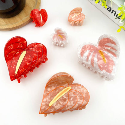 Anthurium Leaf Hair Claw Clip, Acetate Hair Clip: Pink-mini clip