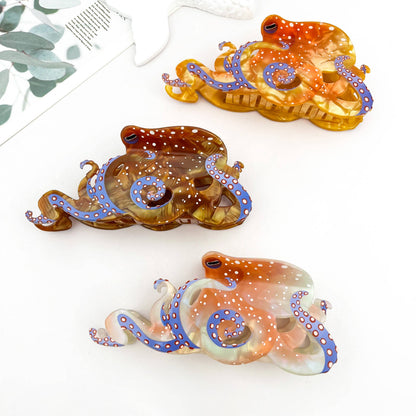 Blue Ring Octopus Hair Claw Clip, Ocean-Inspired Hair Clip: White / 1.2in