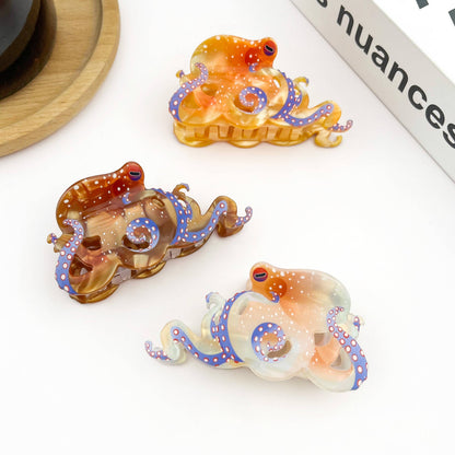 Blue Ring Octopus Hair Claw Clip, Ocean-Inspired Hair Clip: White / 1.2in