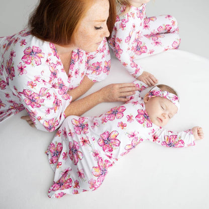 Hibiscus Kiss Bamboo Layette Gown: 0-3M