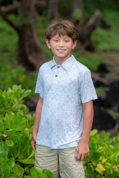 Blue Kuiki Naupaka Bamboo Kalei Athletic Polo: 4Y