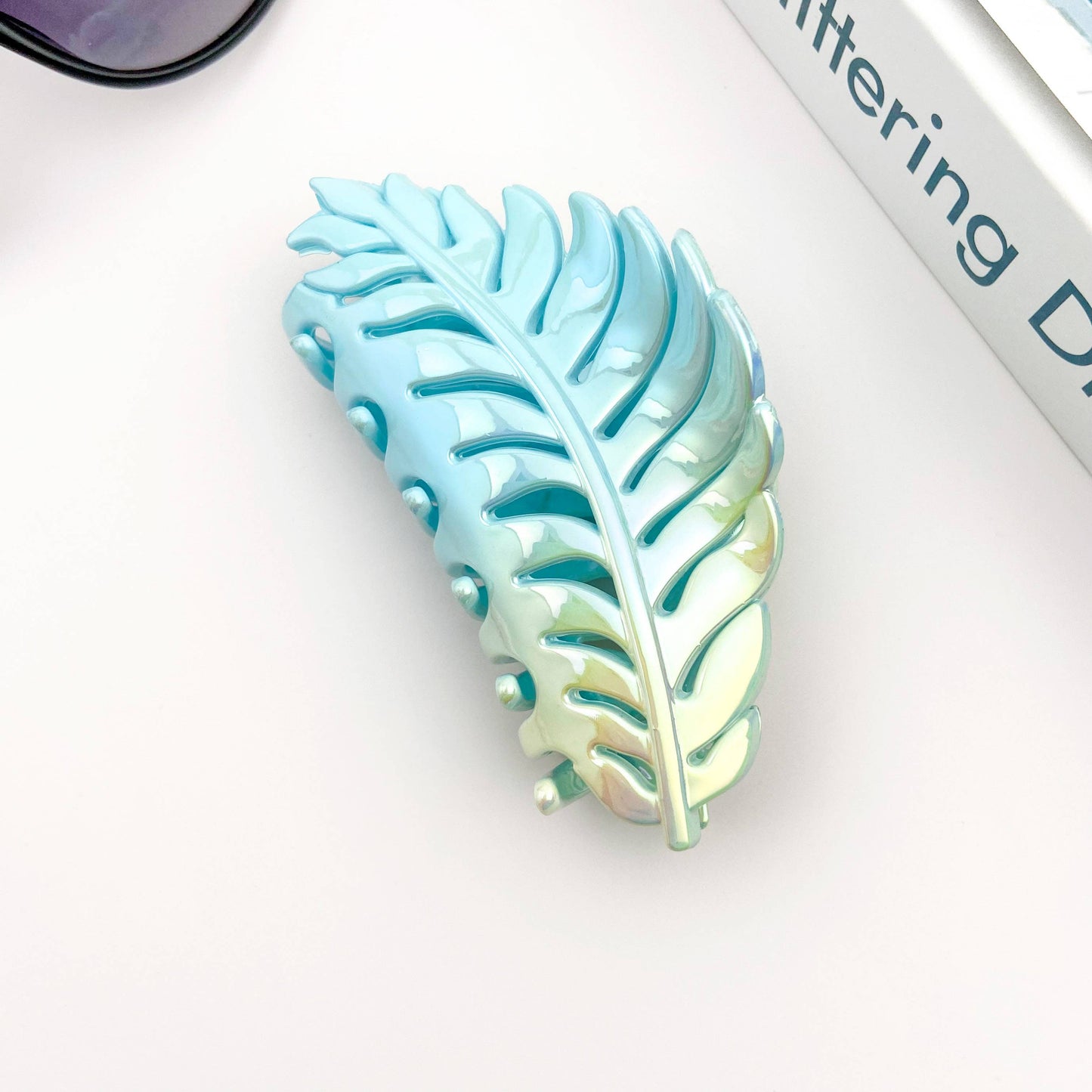Candy Color Gradient Leaf Hair Clip: PinkCyan