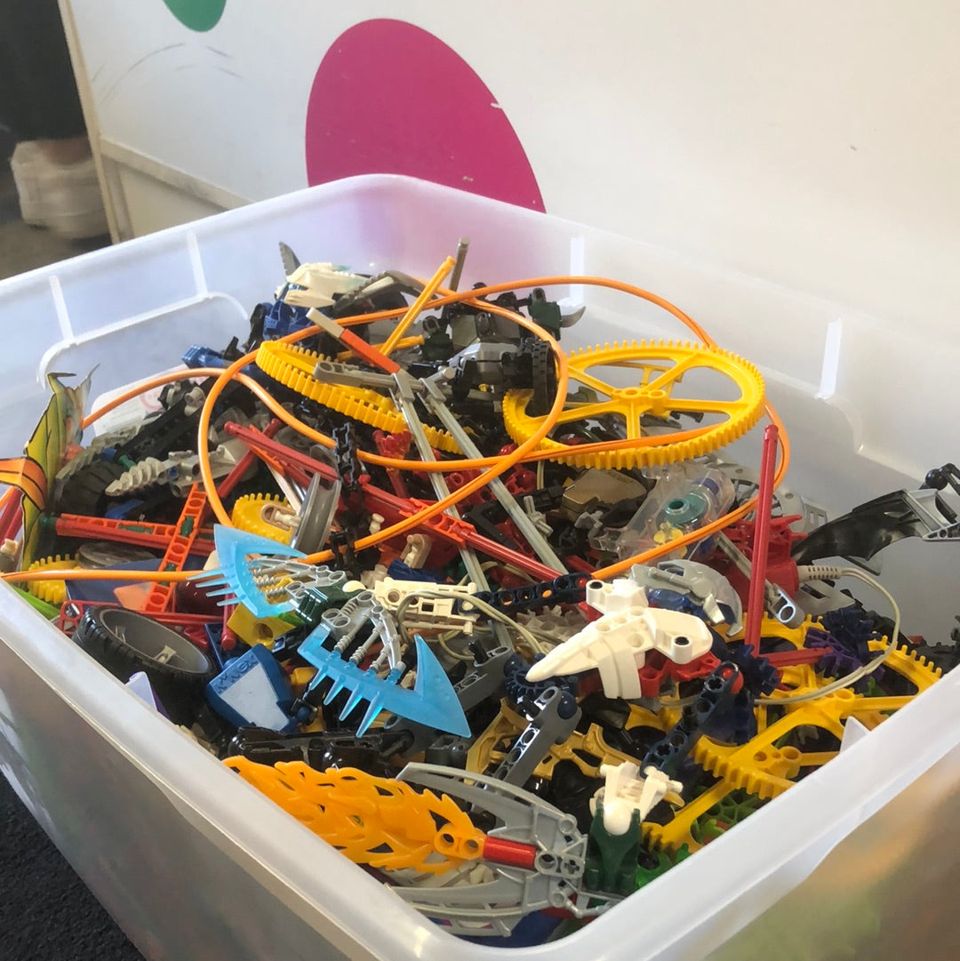 Bin full of K'Nex Building Parts